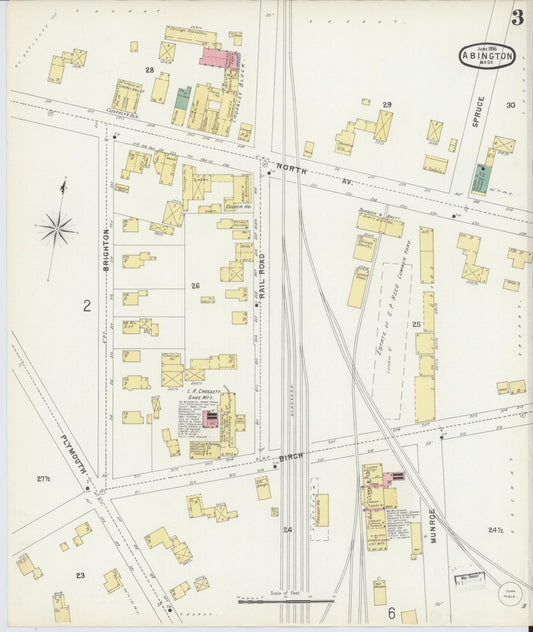 Sanborn Fire Insurance Map from Abington, Plymouth County, Massachusetts (1896), Sheet #0003 - Historic Sanborn Fire Insurance Map Print, vintage old map wall art, antique decor, genealogy gift, Massachusetts Massachusetts map