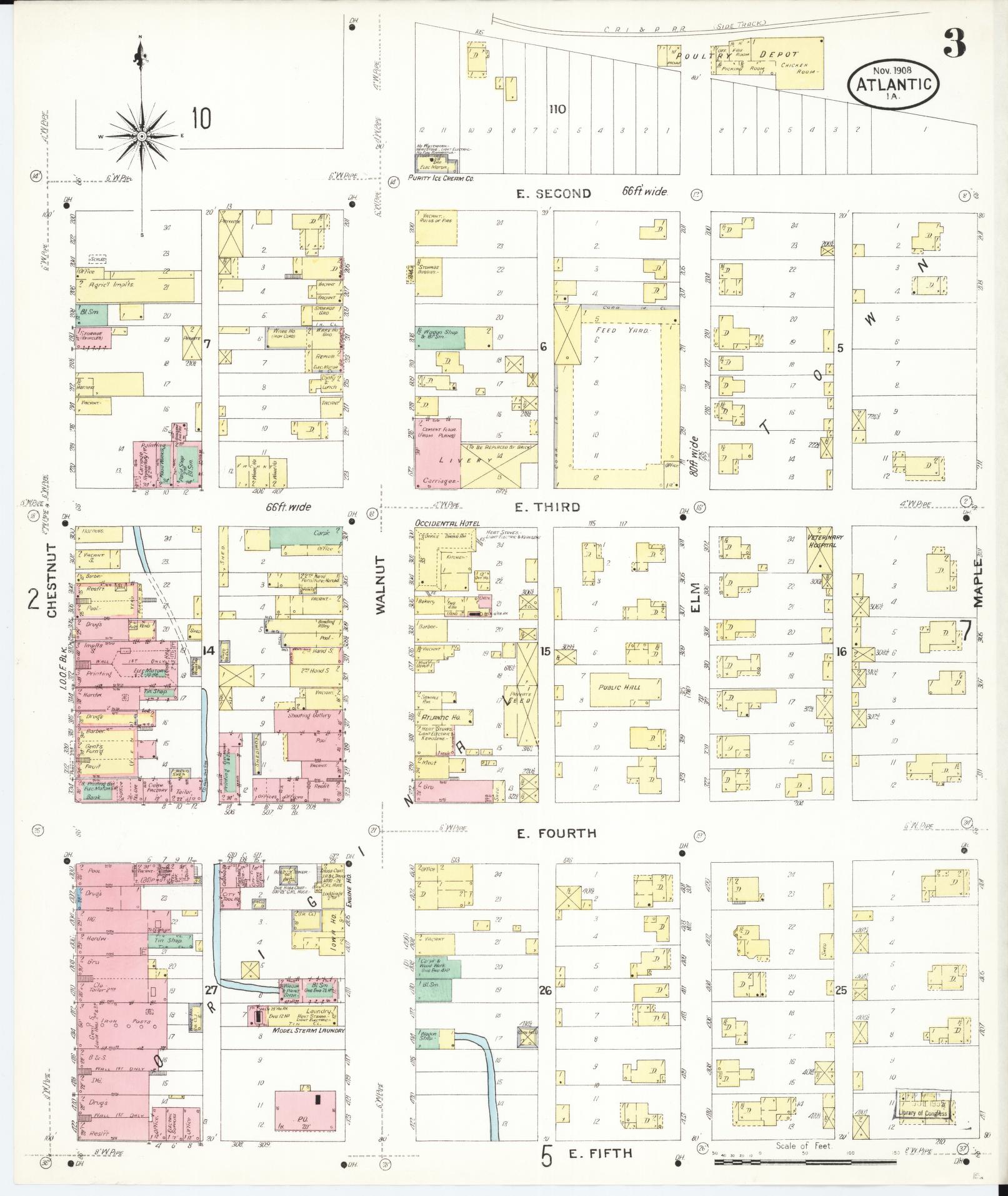 Sanborn Fire Insurance Map from Atlantic, Cass County, Iowa (1908), Sheet #0003 - Historic Sanborn Fire Insurance Map Print, vintage old map wall art