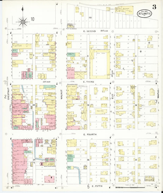Sanborn Fire Insurance Map from Atlantic, Cass County, Iowa (1908), Sheet #0003 - Historic Sanborn Fire Insurance Map Print, vintage old map wall art