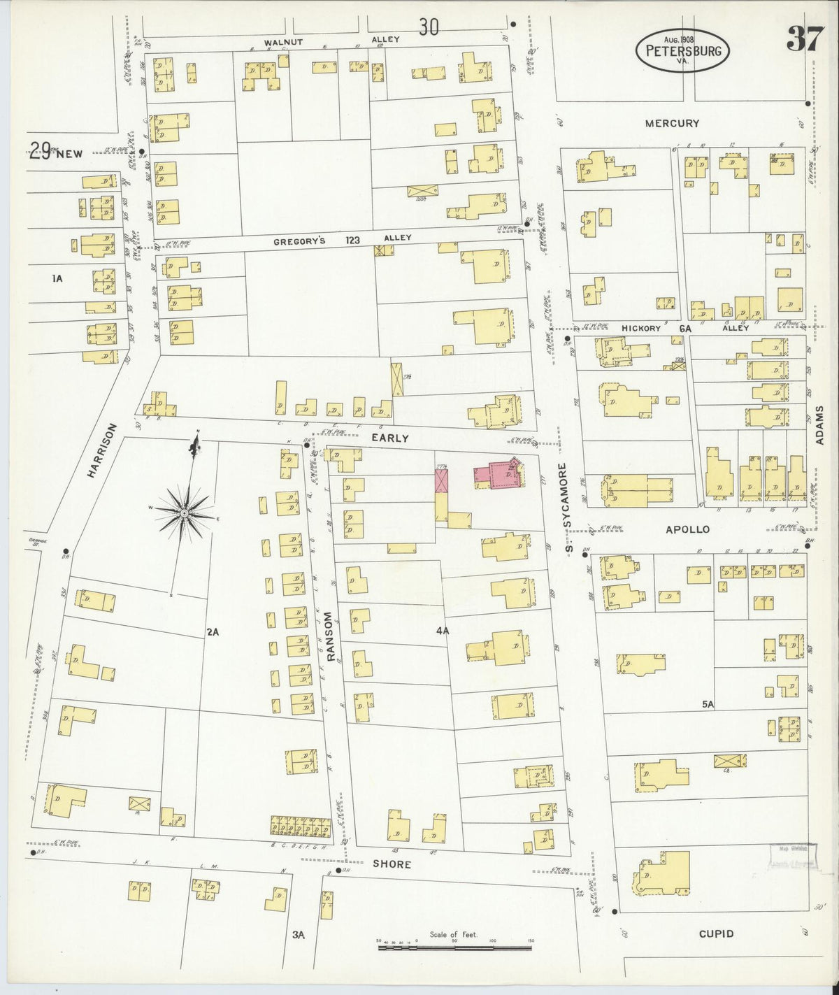 Sanborn Fire Insurance Map from Petersburg, Independent Cities, Virginia (1908), Sheet #0037 - Complete Map Set gallery image, historic Sanborn map, vintage wall art, Virginia Virginia