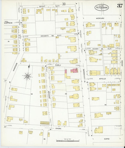 Sanborn Fire Insurance Map from Petersburg, Independent Cities, Virginia (1908), Sheet #0037 - Complete Map Set gallery image, historic Sanborn map, vintage wall art, Virginia Virginia