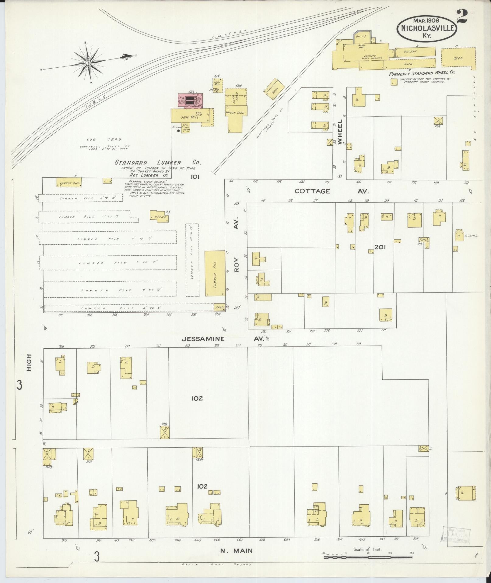 Sanborn Fire Insurance Map from Nicholasville, Jessamine County, Kentucky (1909), Sheet #0002 - Complete Map Set gallery image, historic Sanborn map, vintage wall art, Kentucky Kentucky
