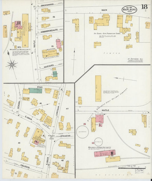 Sanborn Fire Insurance Map from Marlborough, Middlesex County, Massachusetts (1906), Sheet #0018 - Historic Sanborn Fire Insurance Map Print, vintage old map wall art, antique decor, genealogy gift, Massachusetts Massachusetts map