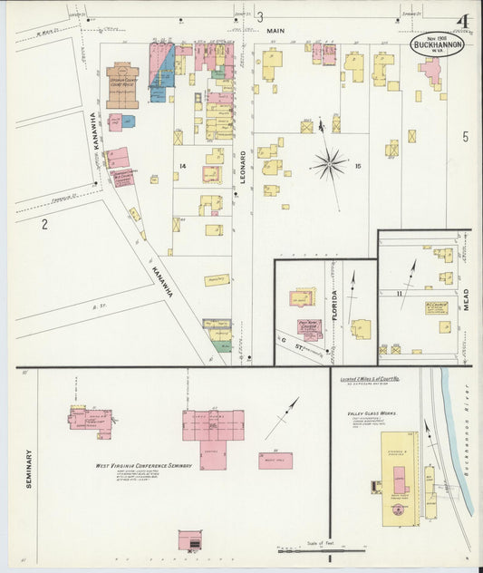 Sanborn Fire Insurance Map from Buckhannon, Upshur County, West Virginia (1908), Sheet #0004 - Historic Sanborn Fire Insurance Map Print, vintage old map wall art, antique decor, genealogy gift, West Virginia West Virginia map