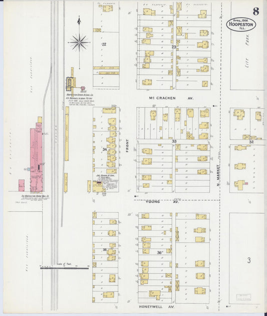 Sanborn Fire Insurance Map from Hoopeston, Vermilion County, Illinois (1906), Sheet #0008 - Historic Sanborn Fire Insurance Map Print, vintage old map wall art, antique decor, genealogy gift, Illinois Illinois map