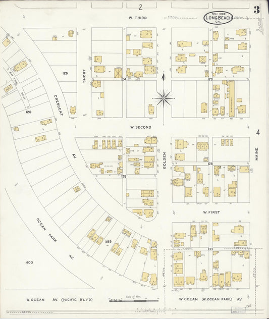 Sanborn Fire Insurance Map from Long Beach, Los Angeles County, California (1908), Sheet #0003 - Historic Sanborn Fire Insurance Map Print, vintage old map wall art, antique decor, genealogy gift, California California map