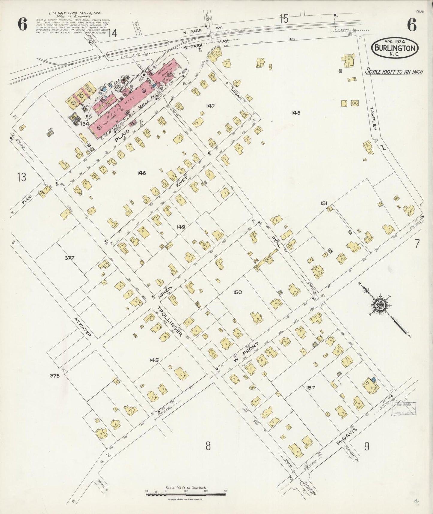 Sanborn Fire Insurance Map from Burlington, Alamance County, North Carolina (1924), Sheet #0006 - Complete Map Set gallery image, historic Sanborn map, vintage wall art, North Carolina North Carolina