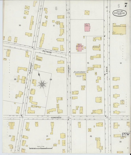 Sanborn Fire Insurance Map from Orange, Franklin County, Massachusetts (1895), Sheet #0007 - Historic Sanborn Fire Insurance Map Print, vintage old map wall art, antique decor, genealogy gift, Massachusetts Massachusetts map