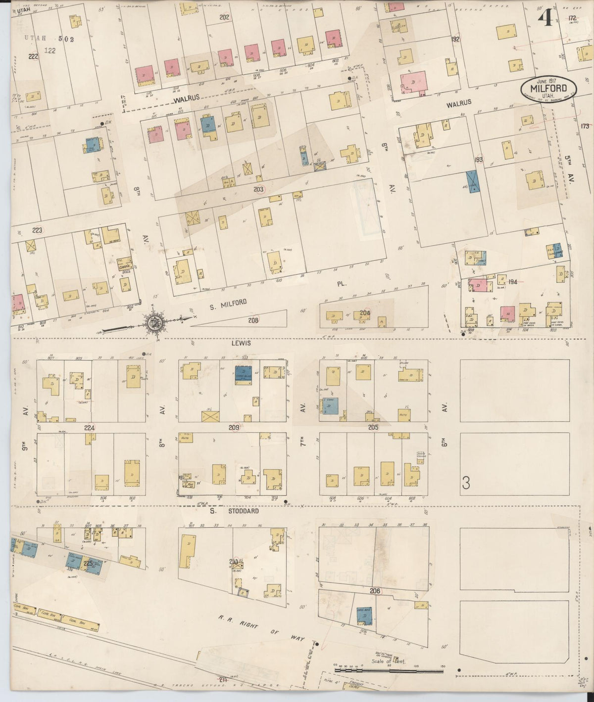 Sanborn Fire Insurance Map from Milford, Beaver County, Utah (1931), Sheet #0004 - Complete Map Set gallery image, historic Sanborn map, vintage wall art, Utah Utah