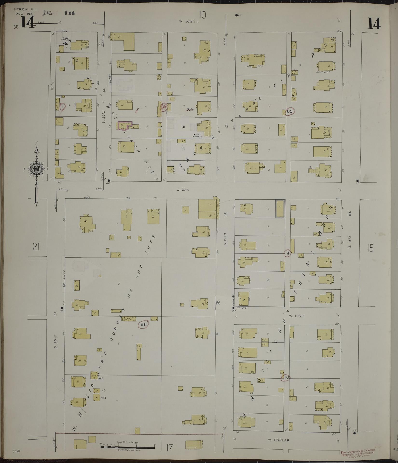 Sanborn Fire Insurance Map from Herrin, Williamson County, Illinois (1947), Sheet #0014 - Complete Map Set gallery image, historic Sanborn map, vintage wall art, Illinois Illinois