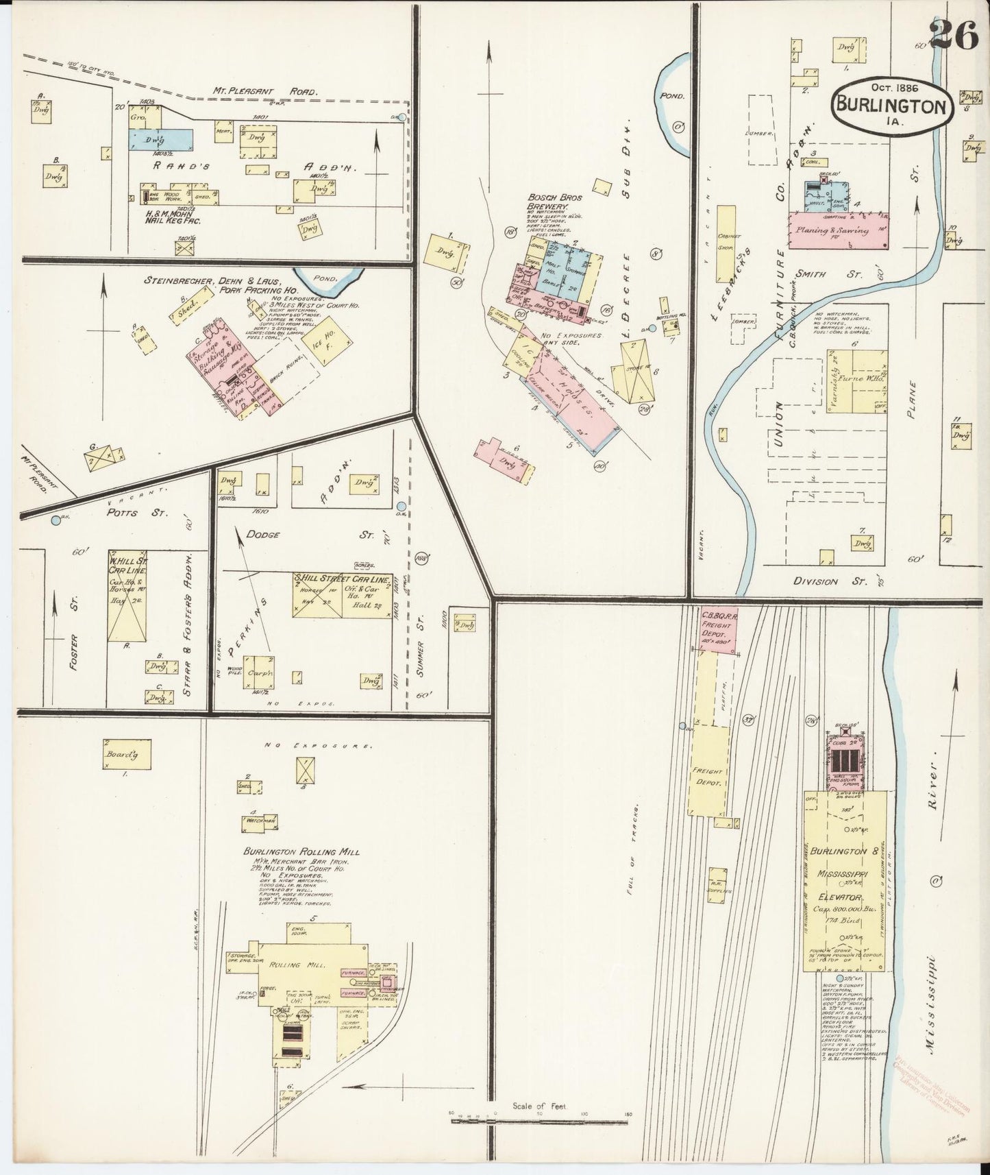 Sanborn Fire Insurance Map from Burlington, Des Moines County, Iowa (1888), Sheet #0026 - Historic Sanborn Fire Insurance Map Print, vintage old map wall art