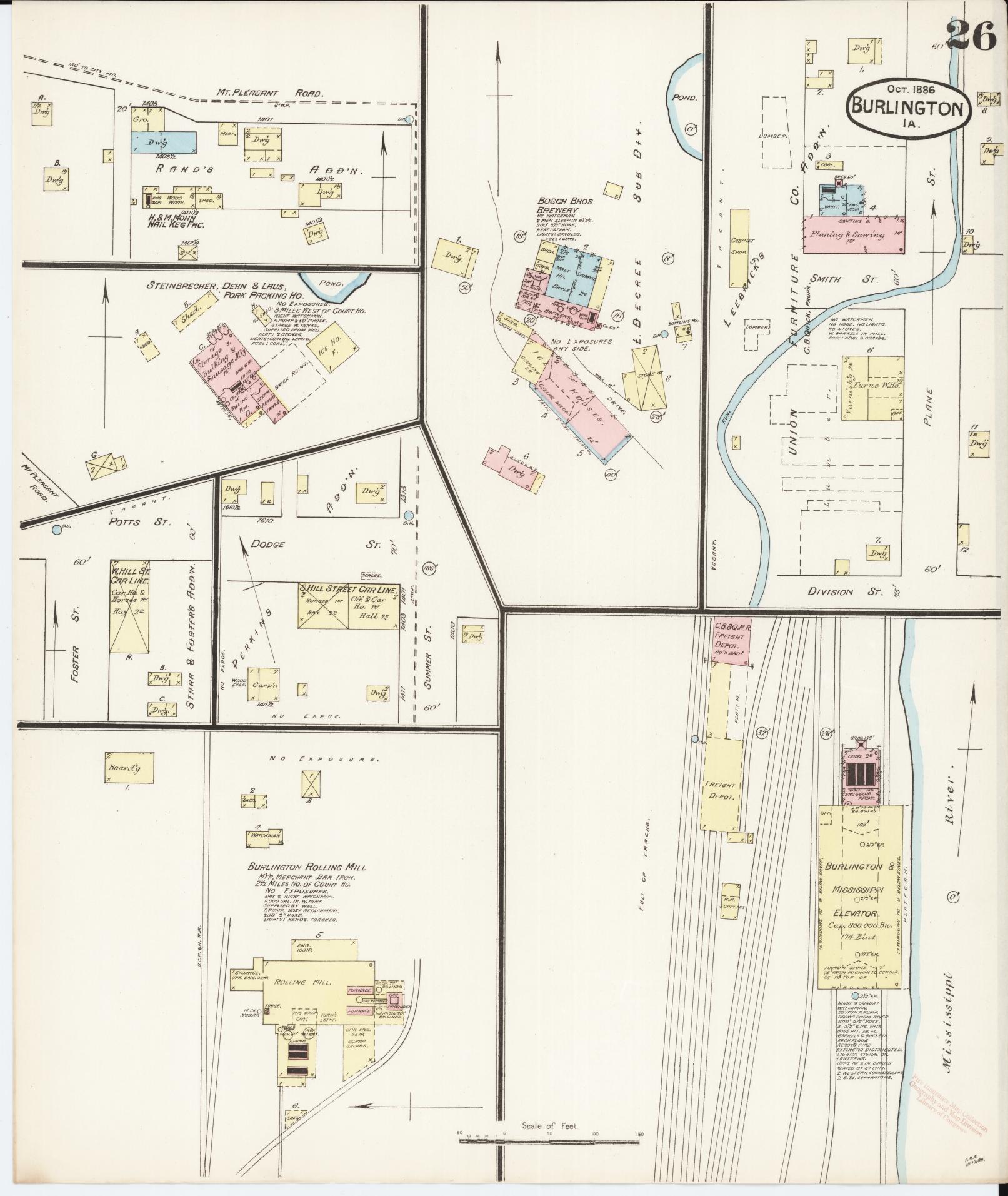 Sanborn Fire Insurance Map from Burlington, Des Moines County, Iowa (1888), Sheet #0026 - Historic Sanborn Fire Insurance Map Print, vintage old map wall art