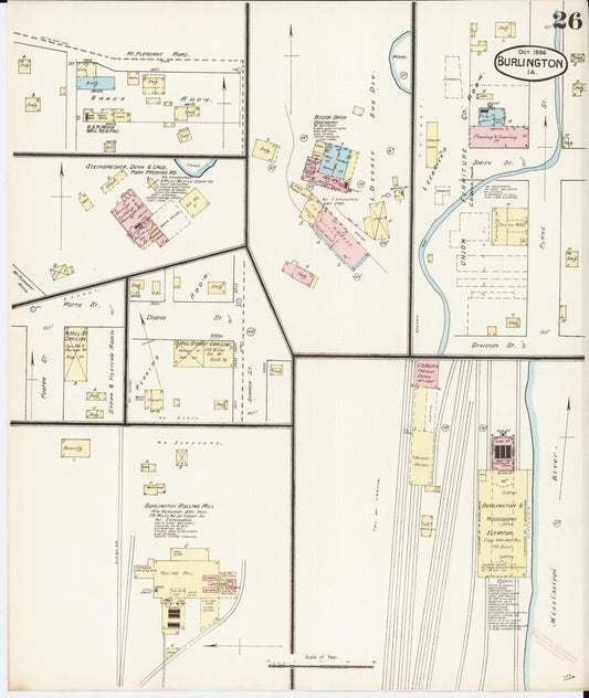 Sanborn Fire Insurance Map from Burlington, Des Moines County, Iowa (1888), Sheet #0026 - Historic Sanborn Fire Insurance Map Print, vintage old map wall art