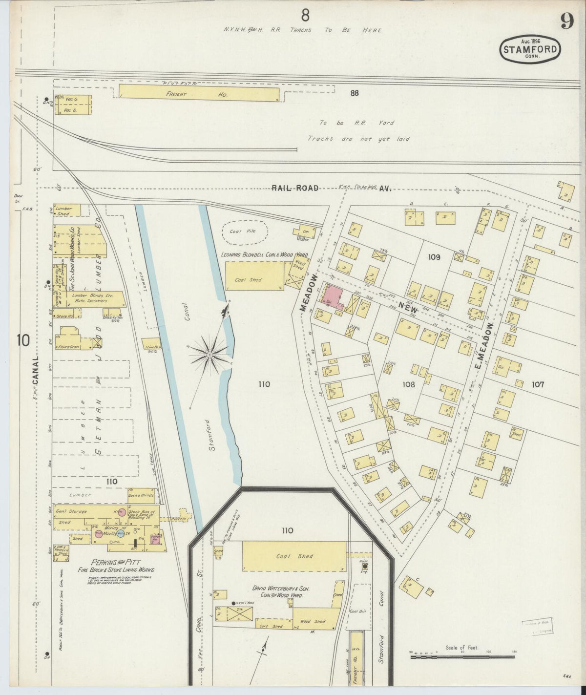 Sanborn Fire Insurance Map from Stamford, Fairfield County, Connecticut (1896), Sheet #0009 - Complete Map Set gallery image, historic Sanborn map, vintage wall art, Connecticut Connecticut