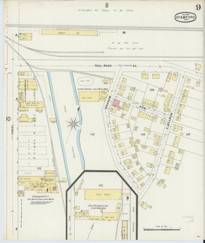 Sanborn Fire Insurance Map from Stamford, Fairfield County, Connecticut (1896), Sheet #0009 - Complete Map Set gallery image, historic Sanborn map, vintage wall art, Connecticut Connecticut