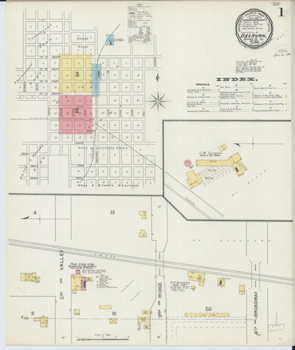 Sanborn Fire Insurance Map from Delavan, Tazewell County, Illinois (1893), Sheet #0001 - Complete Map Set gallery image, historic Sanborn map, vintage wall art, Illinois Illinois