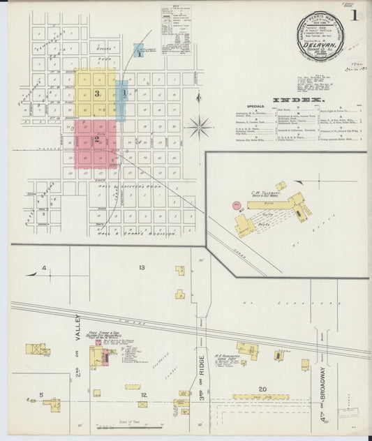 Sanborn Fire Insurance Map from Delavan, Tazewell County, Illinois (1893), Sheet #0001 - Complete Map Set gallery image, historic Sanborn map, vintage wall art, Illinois Illinois