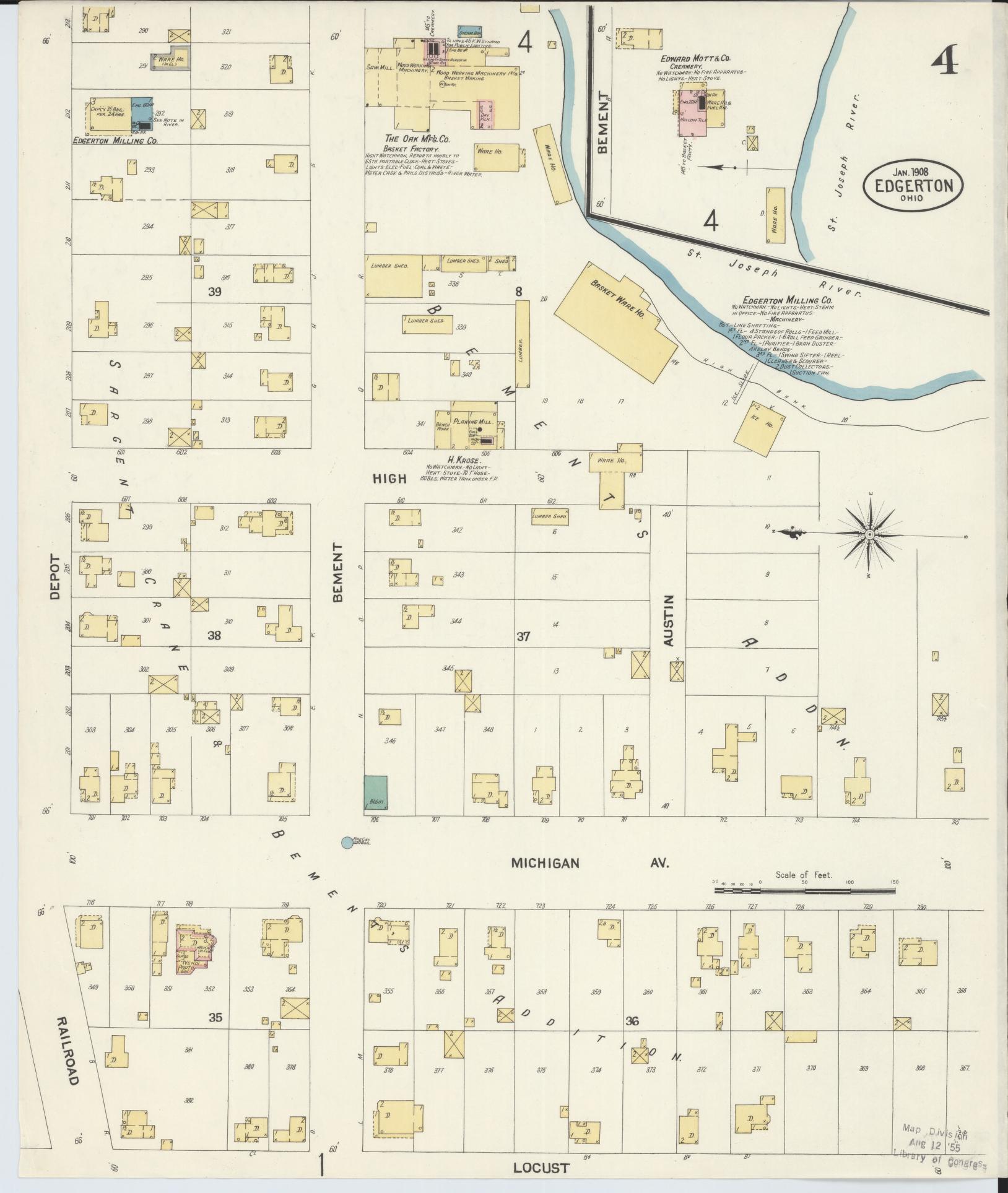 Sanborn Fire Insurance Map from Edgerton, Williams County, Ohio (1908), Sheet #0004 - Complete Map Set gallery image, historic Sanborn map, vintage wall art, Ohio Ohio