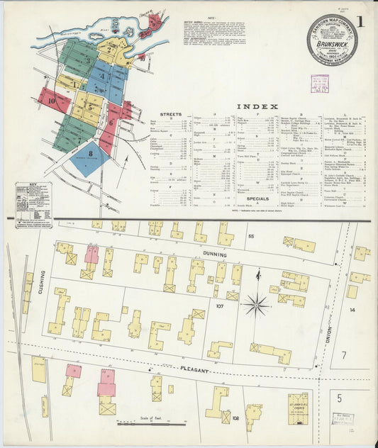 Sanborn Fire Insurance Map from Brunswick, Cumberland County, Maine (1906), Sheet #0001 - Complete Map Set gallery image, historic Sanborn map, vintage wall art, Maine Maine