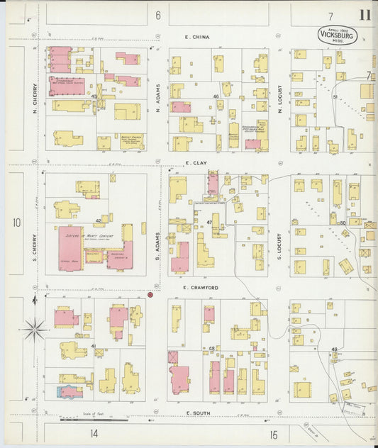 Sanborn Fire Insurance Map from Vicksburg, Warren County, Mississippi (1902), Sheet #0011 - Historic Sanborn Fire Insurance Map Print, vintage old map wall art, antique decor, genealogy gift, Mississippi Mississippi map