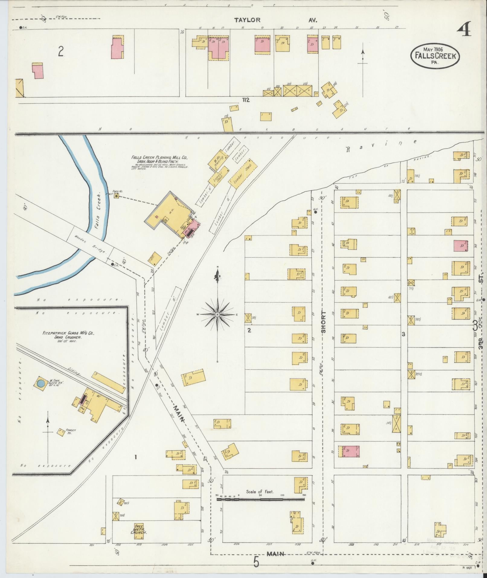 Sanborn Fire Insurance Map from Falls Creek, Jefferson And Clearfield Counties, Pennsylvania (1906), Sheet #0004 - Historic Sanborn Fire Insurance Map Print, vintage old map wall art, antique decor, genealogy gift, Pennsylvania Pennsylvania map
