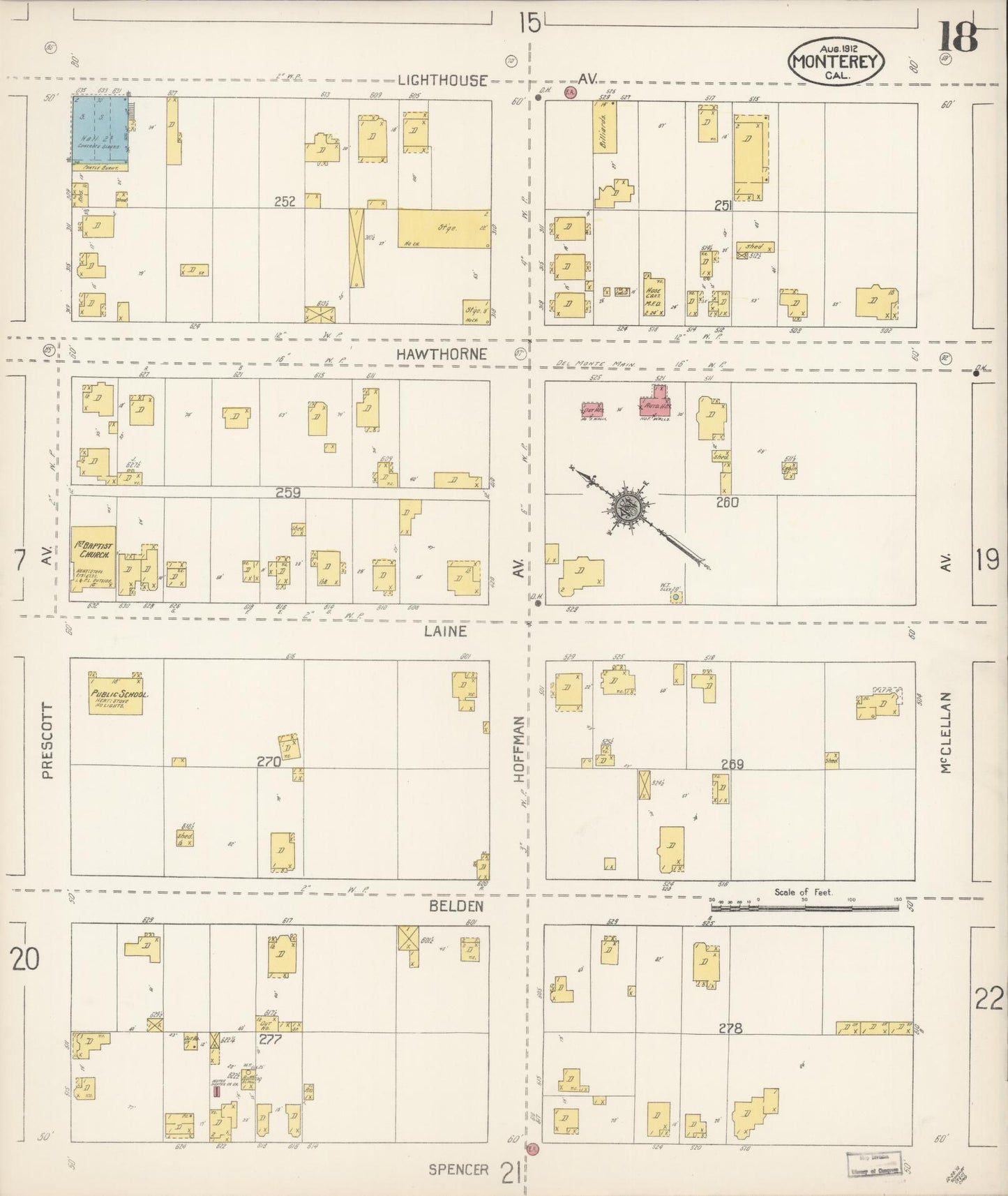 Sanborn Fire Insurance Map from Monterey, Monterey County, California (1912), Sheet #0018 - Historic Sanborn Fire Insurance Map Print, vintage old map wall art, antique decor, genealogy gift, California California map