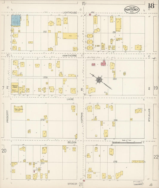 Sanborn Fire Insurance Map from Monterey, Monterey County, California (1912), Sheet #0018 - Historic Sanborn Fire Insurance Map Print, vintage old map wall art, antique decor, genealogy gift, California California map