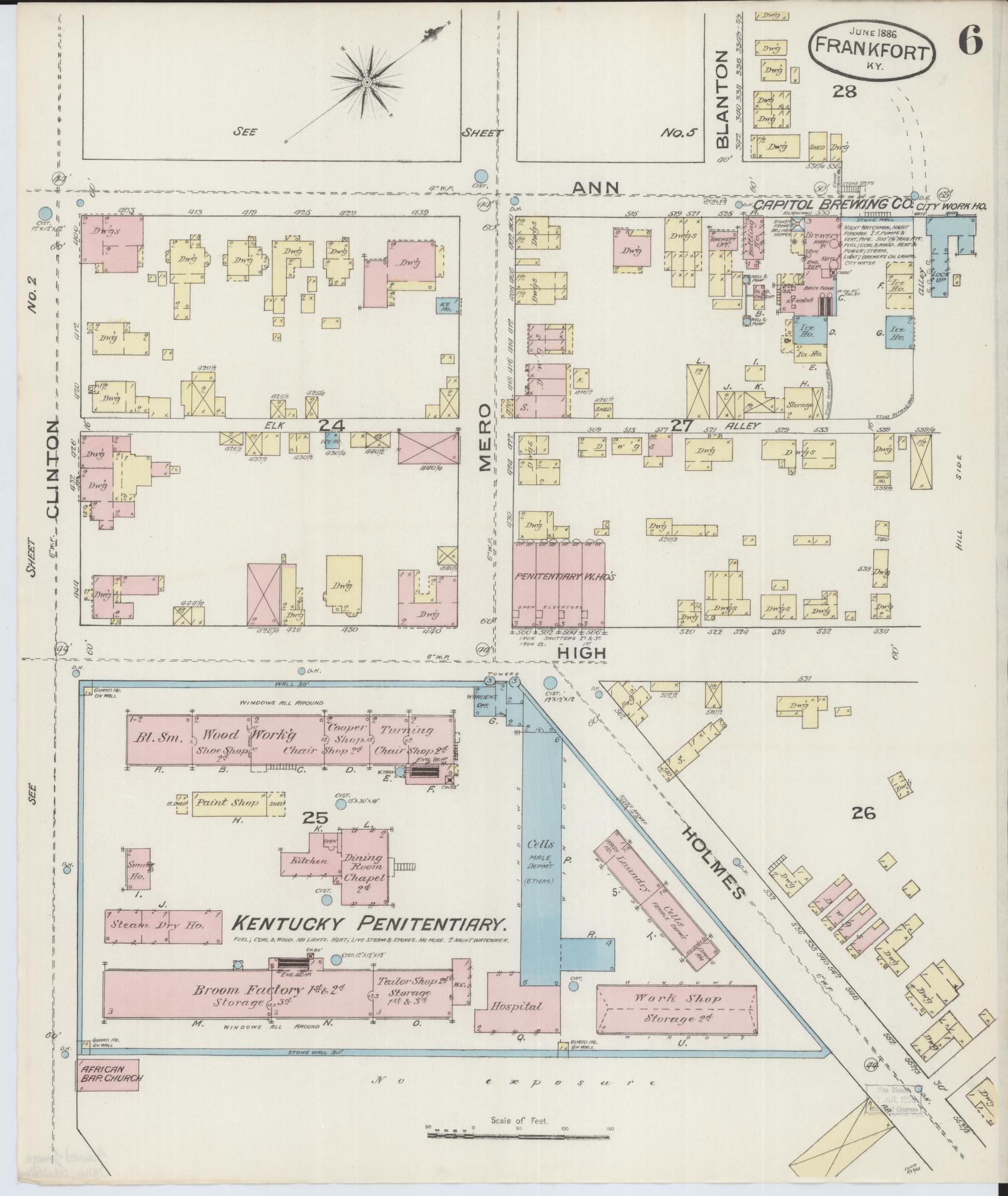 Sanborn Fire Insurance Map from Frankfort, Franklin County, Kentucky (1886), Sheet #0006 - Complete Map Set gallery image, historic Sanborn map, vintage wall art, Kentucky Kentucky