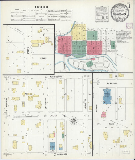 Sanborn Fire Insurance Map from Wilmington, Will County, Illinois (1907), Sheet #0001 - Historic Sanborn Fire Insurance Map Print, vintage old map wall art, antique decor, genealogy gift, Illinois Illinois map