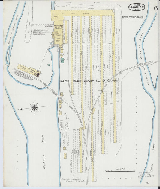 Sanborn Fire Insurance Map from Cloquet, Carlton County, Minnesota (1888), Sheet #0006 - Historic Sanborn Fire Insurance Map Print, vintage old map wall art, antique decor, genealogy gift, Minnesota Minnesota map