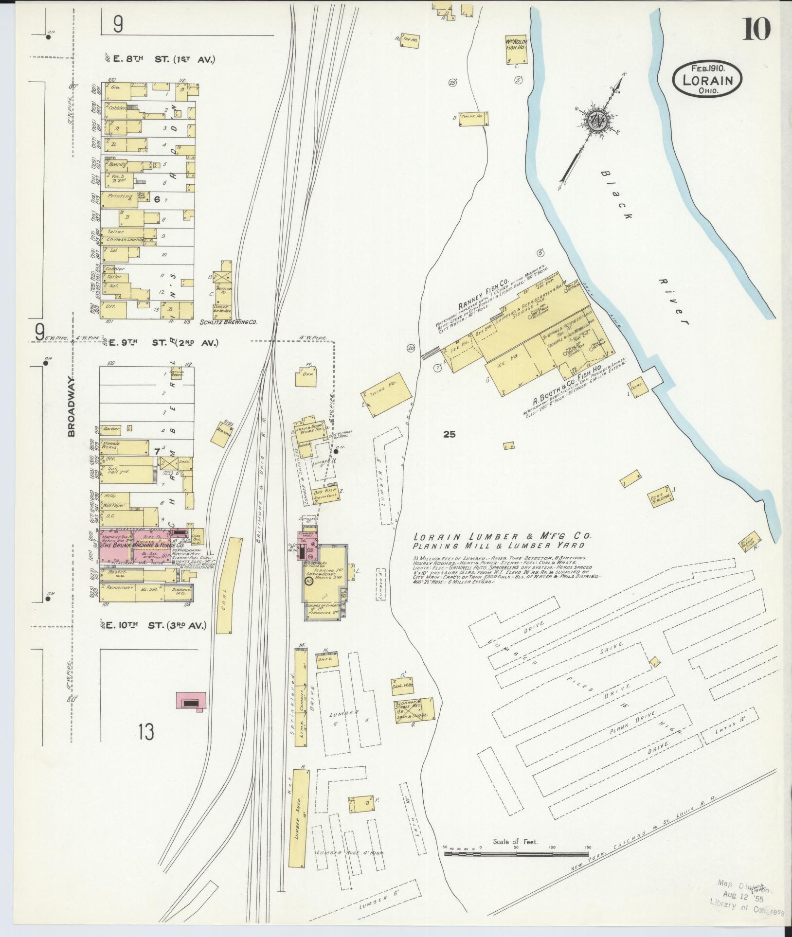Sanborn Fire Insurance Map from Lorain, Lorain County, Ohio (1910), Sheet #0010 - Complete Map Set gallery image, historic Sanborn map, vintage wall art, Ohio Ohio