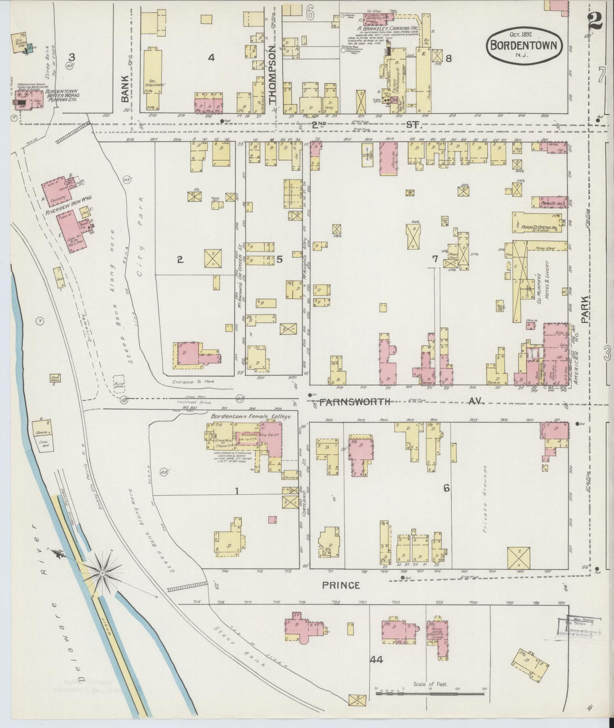 Sanborn Fire Insurance Map from Bordentown, Burlington County, New Jersey (1892), Sheet #0002 - Complete Map Set gallery image, historic Sanborn map, vintage wall art, New Jersey New Jersey