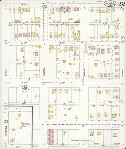 Sanborn Fire Insurance Map from Cheyenne, Laramie County, Wyoming (1907), Sheet #0022 - Complete Map Set gallery image, historic Sanborn map, vintage wall art, Wyoming Wyoming