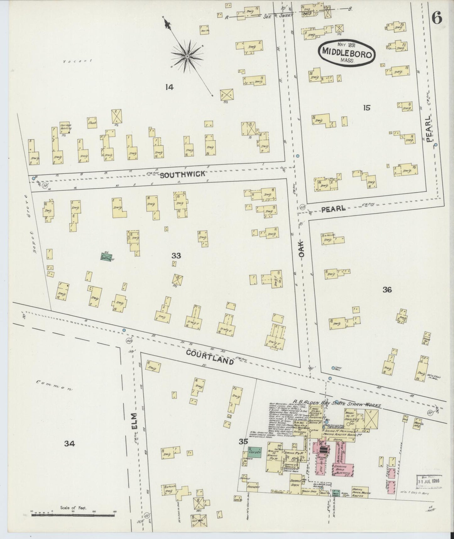 Sanborn Fire Insurance Map from Middleboro, Plymouth County, Massachusetts (1891), Sheet #0006 - Complete Map Set gallery image, historic Sanborn map, vintage wall art, Massachusetts Massachusetts