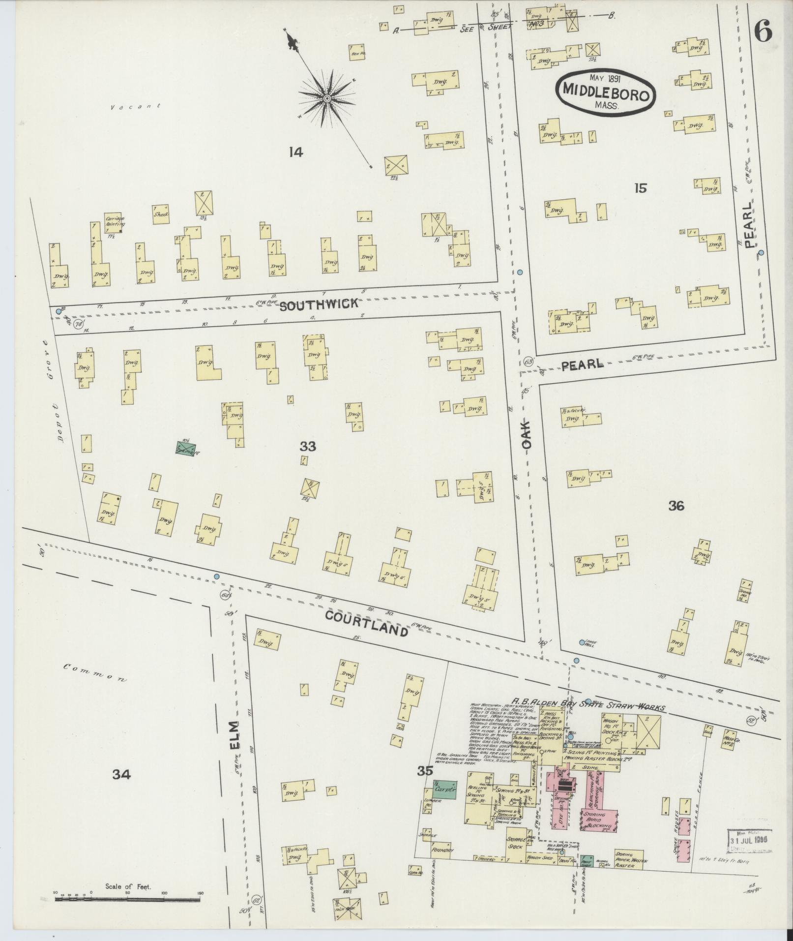 Sanborn Fire Insurance Map from Middleboro, Plymouth County, Massachusetts (1891), Sheet #0006 - Complete Map Set gallery image, historic Sanborn map, vintage wall art, Massachusetts Massachusetts