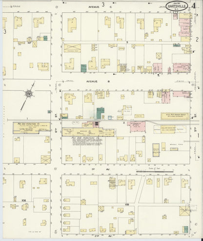 Sanborn Fire Insurance Map from Hartsville, Darlington County, South Carolina (1910), Sheet #0004 - Complete Map Set gallery image, historic Sanborn map, vintage wall art, South Carolina South Carolina