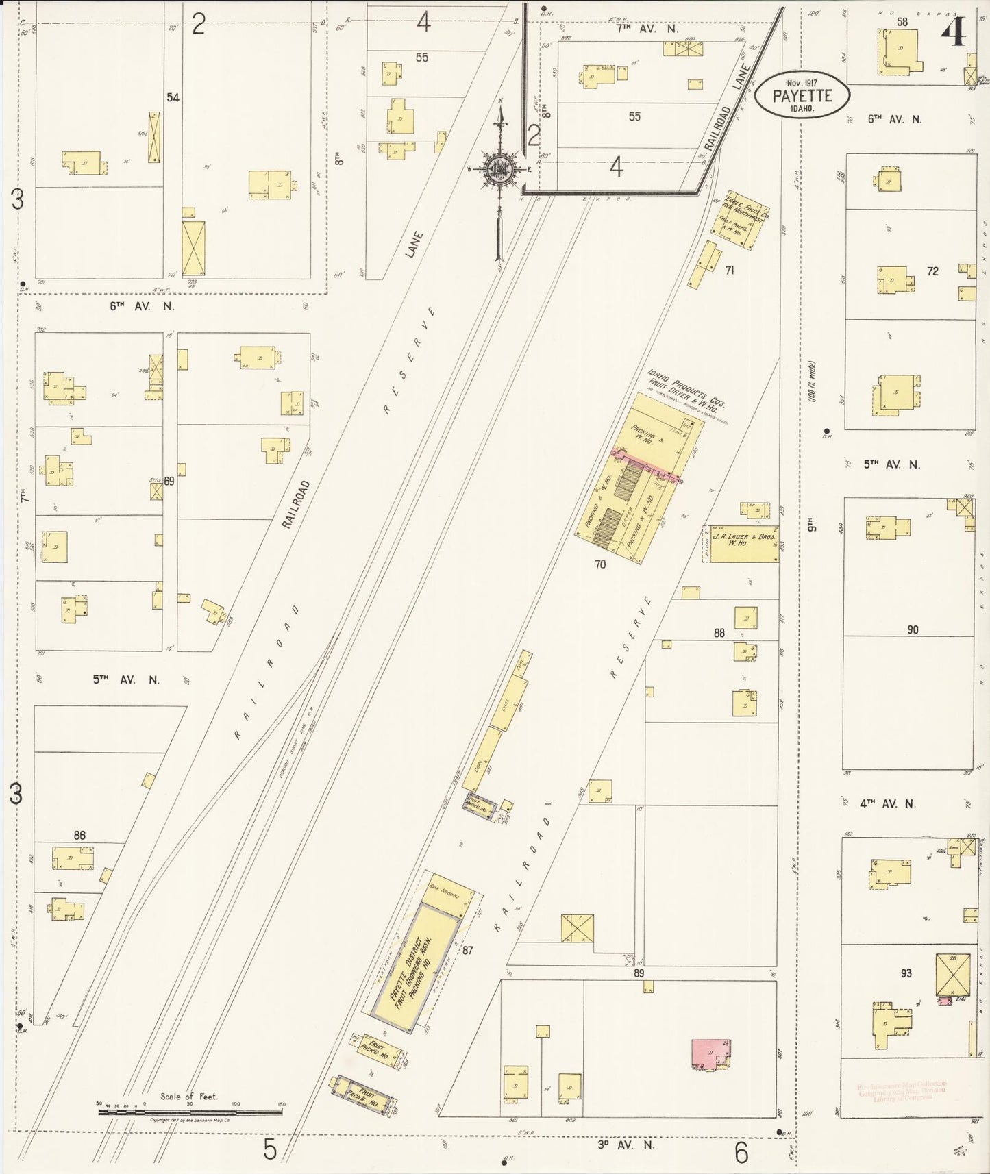 Sanborn Fire Insurance Map from Payette, Payette County, Idaho (1917), Sheet #0004 - Complete Map Set gallery image, historic Sanborn map, vintage wall art, Idaho Idaho