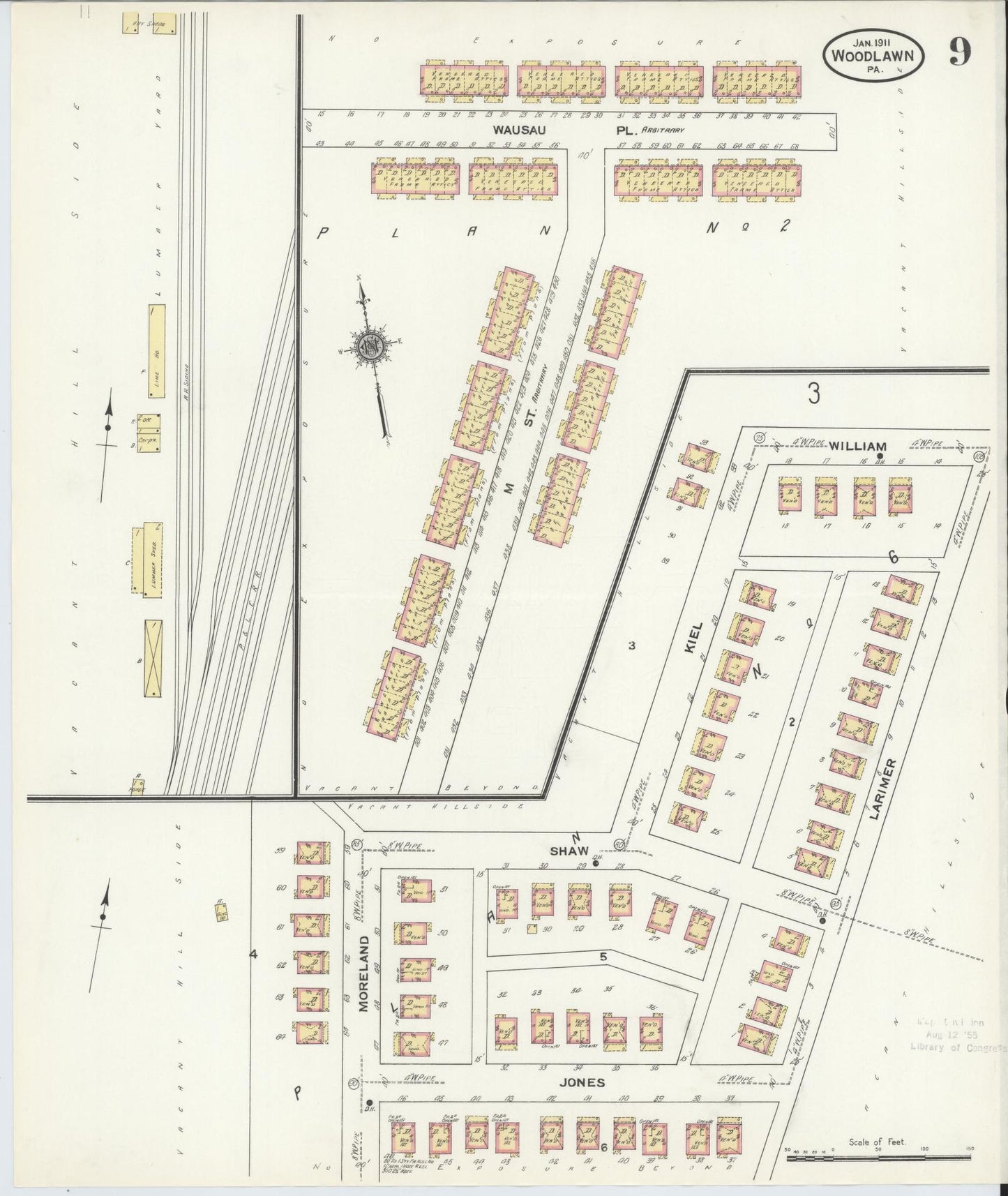 Sanborn Fire Insurance Map from Woodlawn, Beaver County, Pennsylvania (1911), Sheet #0009 - Historic Sanborn Fire Insurance Map Print, vintage old map wall art, antique decor, genealogy gift, Pennsylvania Pennsylvania map