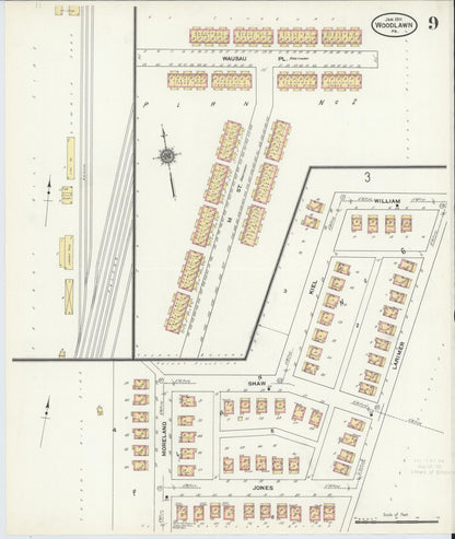 Sanborn Fire Insurance Map from Woodlawn, Beaver County, Pennsylvania (1911), Sheet #0009 - Historic Sanborn Fire Insurance Map Print, vintage old map wall art, antique decor, genealogy gift, Pennsylvania Pennsylvania map