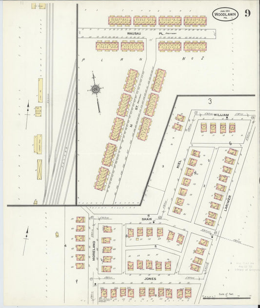 Sanborn Fire Insurance Map from Woodlawn, Beaver County, Pennsylvania (1911), Sheet #0009 - Historic Sanborn Fire Insurance Map Print, vintage old map wall art, antique decor, genealogy gift, Pennsylvania Pennsylvania map