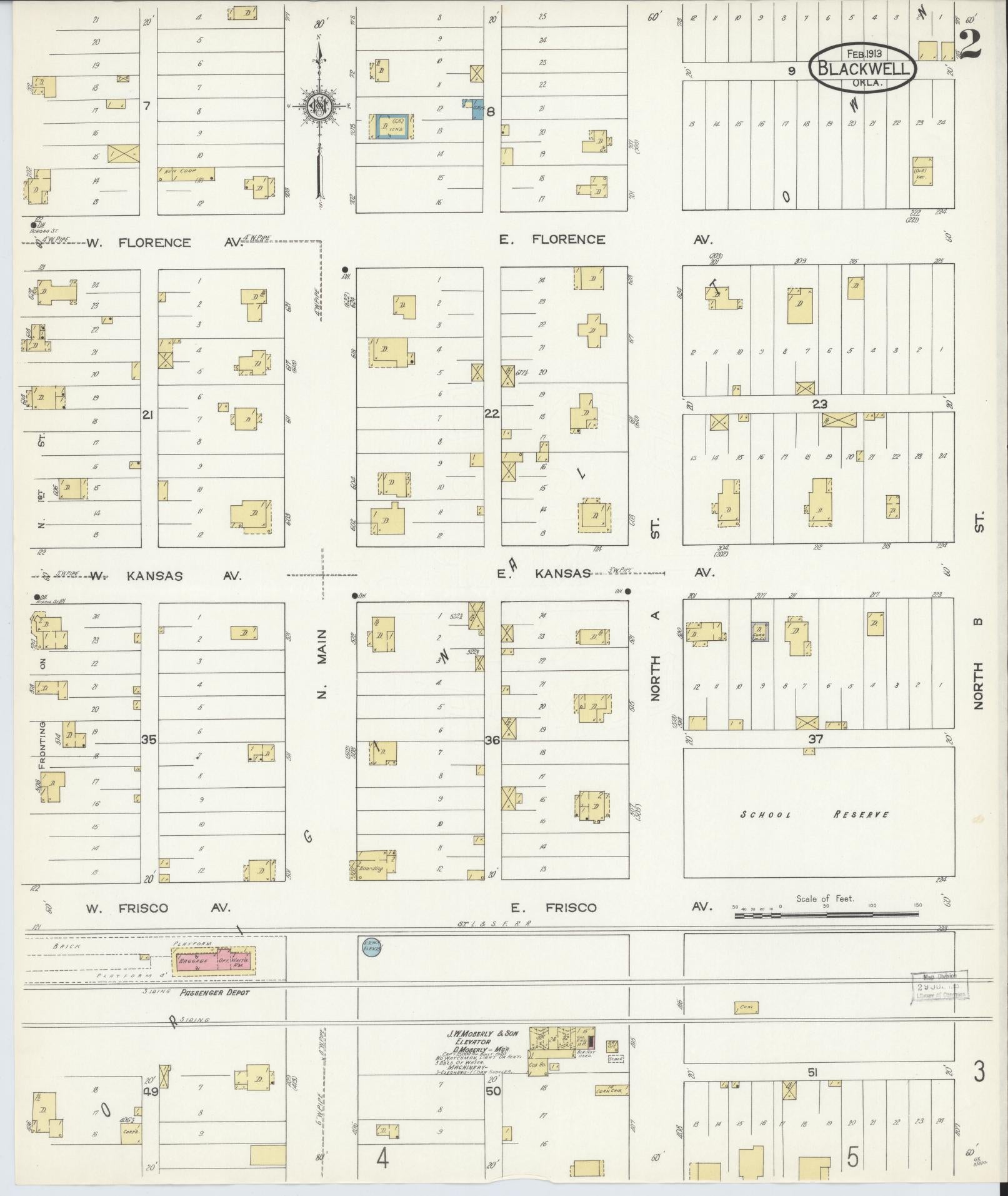 Sanborn Fire Insurance Map from Blackwell, Kay County, Oklahoma (1913), Sheet #0002 - Historic Sanborn Fire Insurance Map Print, vintage old map wall art, antique decor, genealogy gift, Oklahoma Oklahoma map