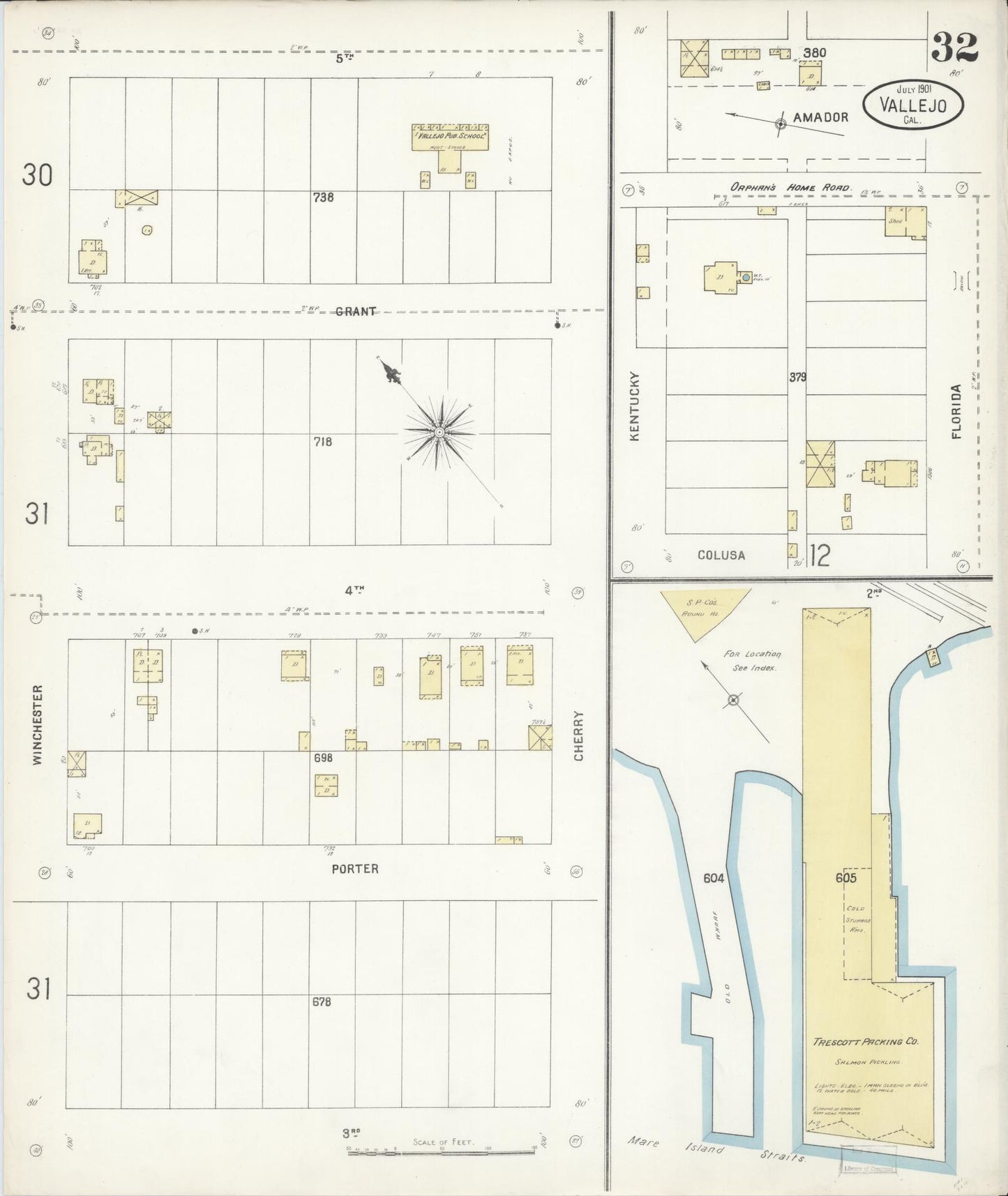 Sanborn Fire Insurance Map from Vallejo, Solano County, California (1901), Sheet #0032 - Complete Map Set gallery image, historic Sanborn map, vintage wall art, California California
