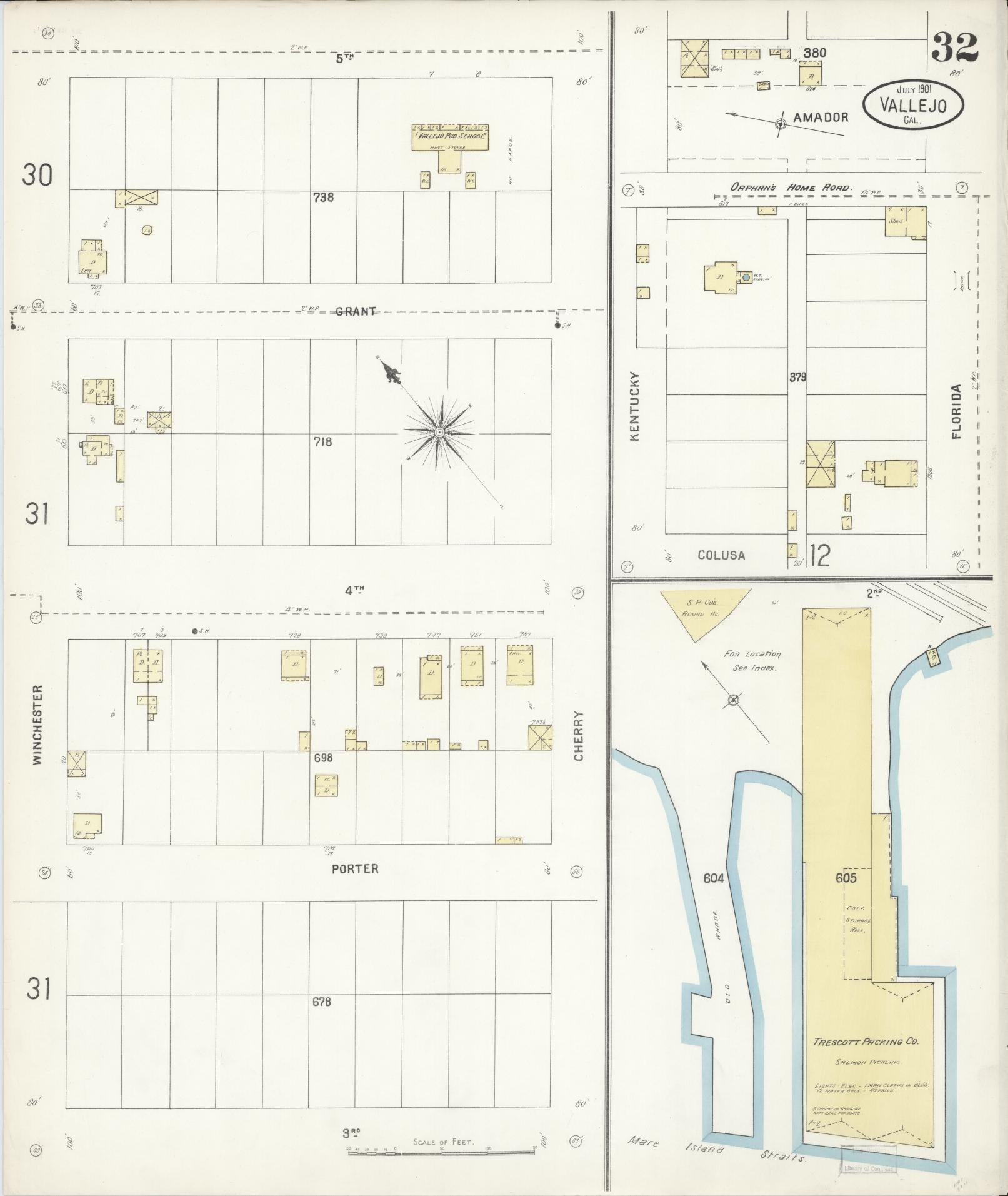 Sanborn Fire Insurance Map from Vallejo, Solano County, California (1901), Sheet #0032 - Complete Map Set gallery image, historic Sanborn map, vintage wall art, California California
