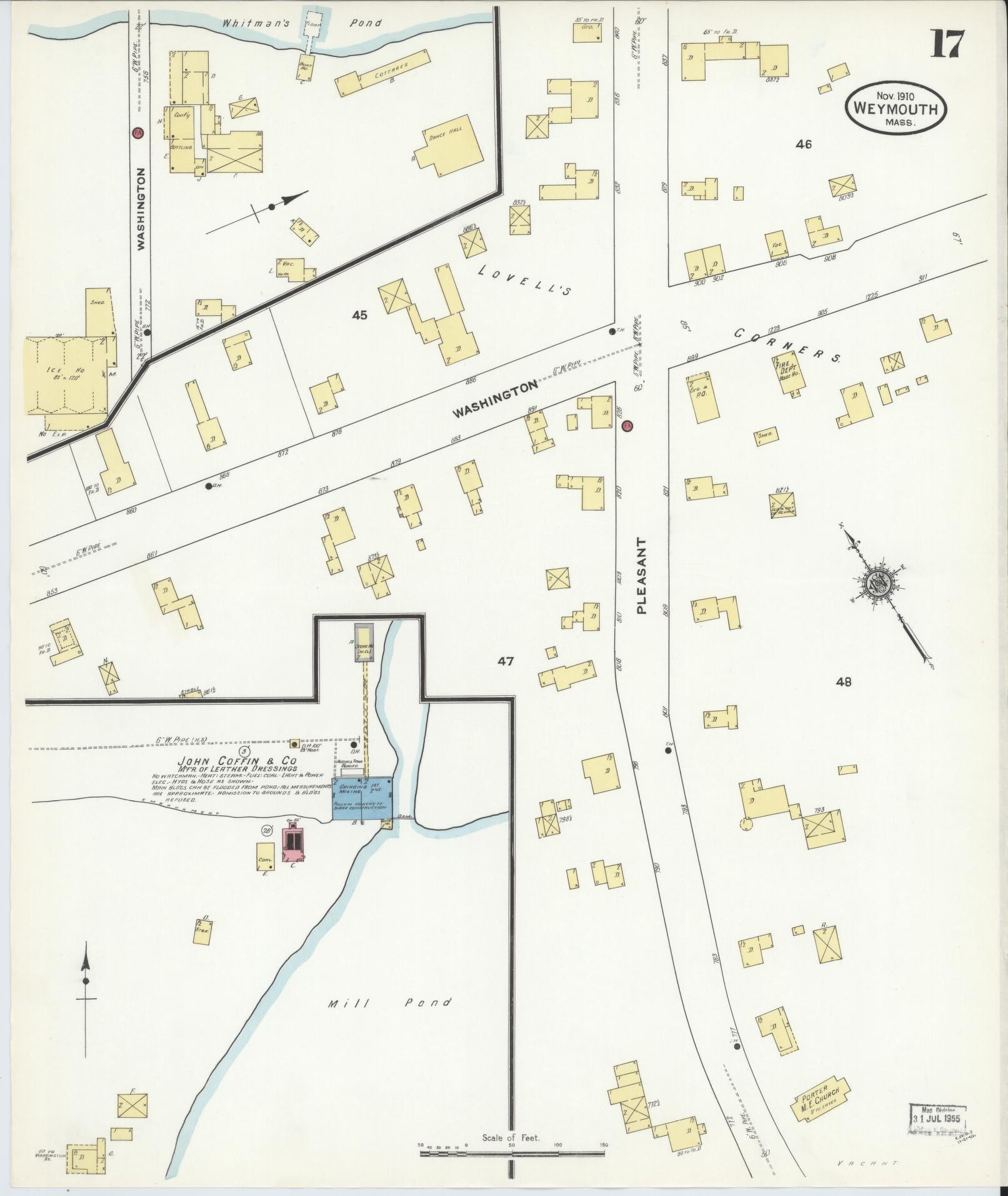 Sanborn Fire Insurance Map from Weymouth, Norfolk County, Massachusetts (1910), Sheet #0017 - Complete Map Set gallery image, historic Sanborn map, vintage wall art, Massachusetts Massachusetts