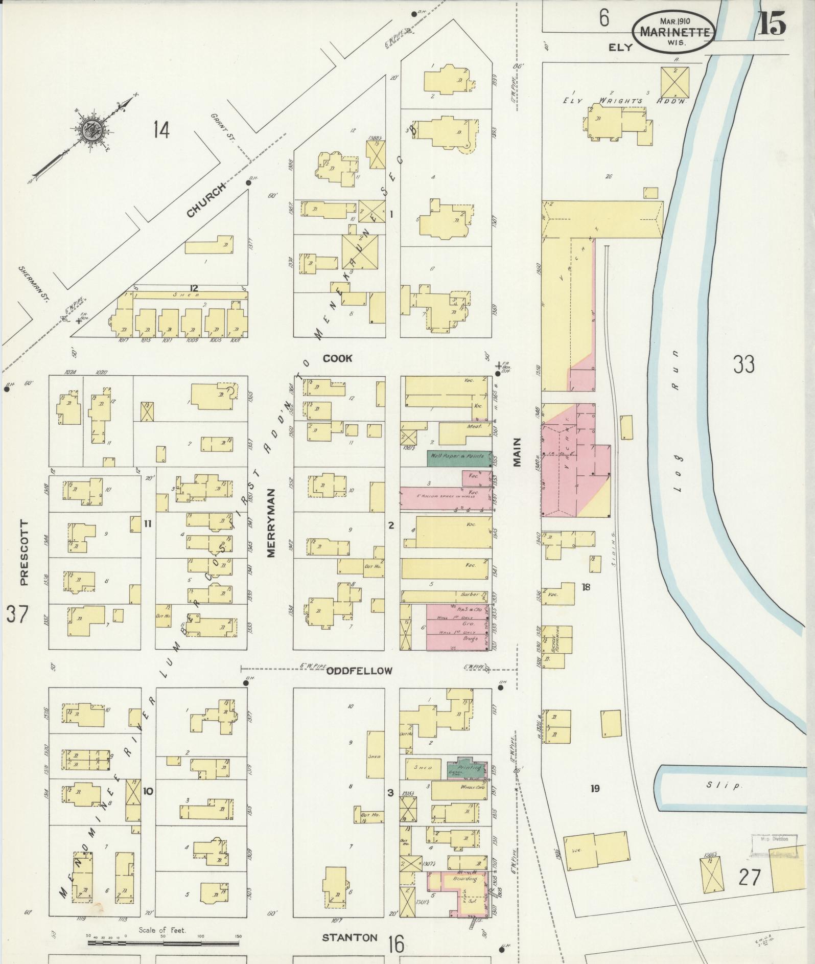 Sanborn Fire Insurance Map from Marinette, Marinette County, Wisconsin (1910), Sheet #0015 - Complete Map Set gallery image, historic Sanborn map, vintage wall art, Wisconsin Wisconsin