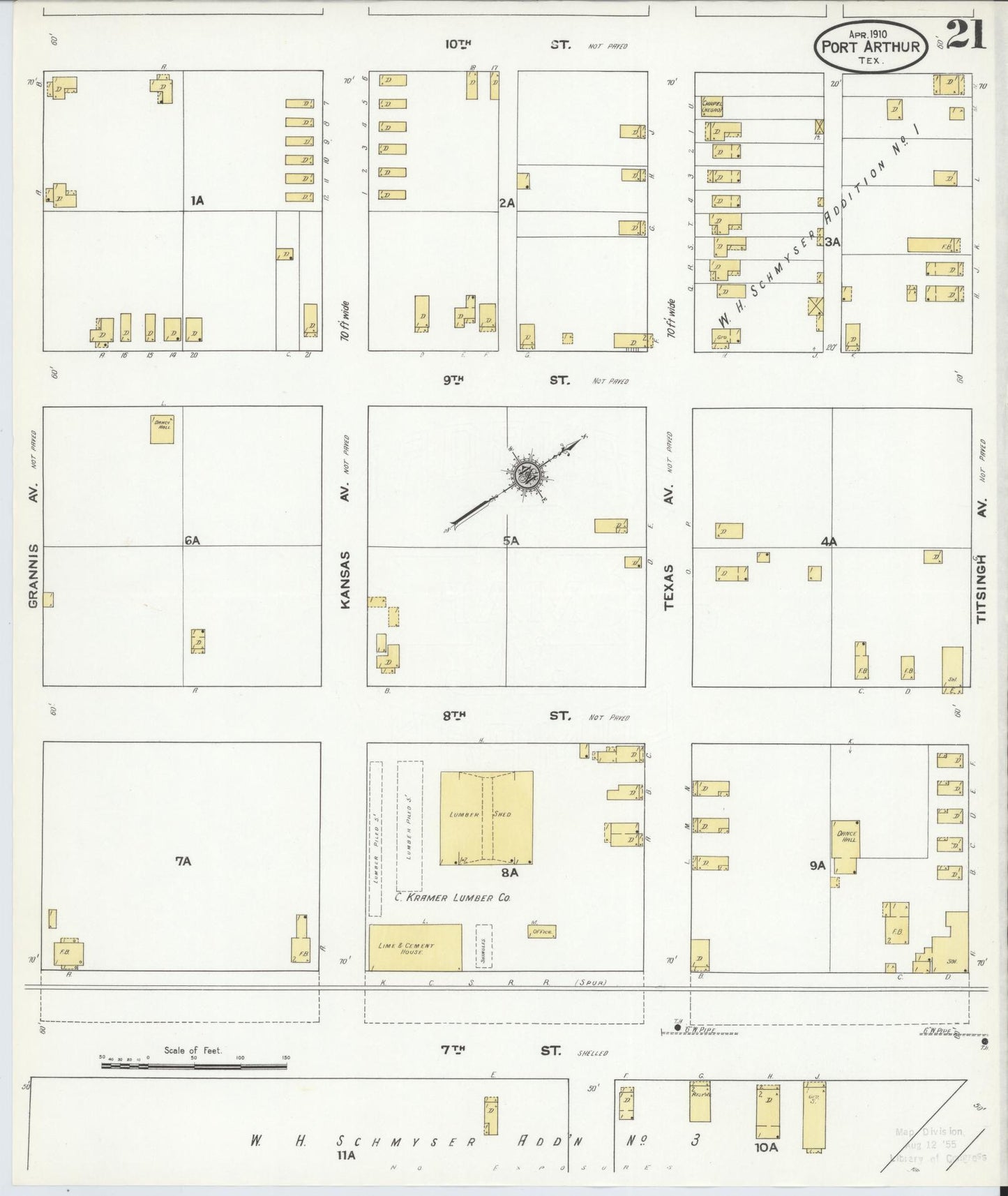 Sanborn Fire Insurance Map from Port Arthur, Jefferson County, Texas (1910), Sheet #0021 - Complete Map Set gallery image, historic Sanborn map, vintage wall art, Texas Texas