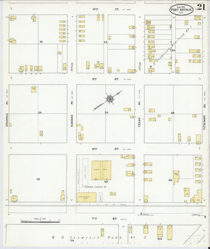 Sanborn Fire Insurance Map from Port Arthur, Jefferson County, Texas (1910), Sheet #0021 - Complete Map Set gallery image, historic Sanborn map, vintage wall art, Texas Texas