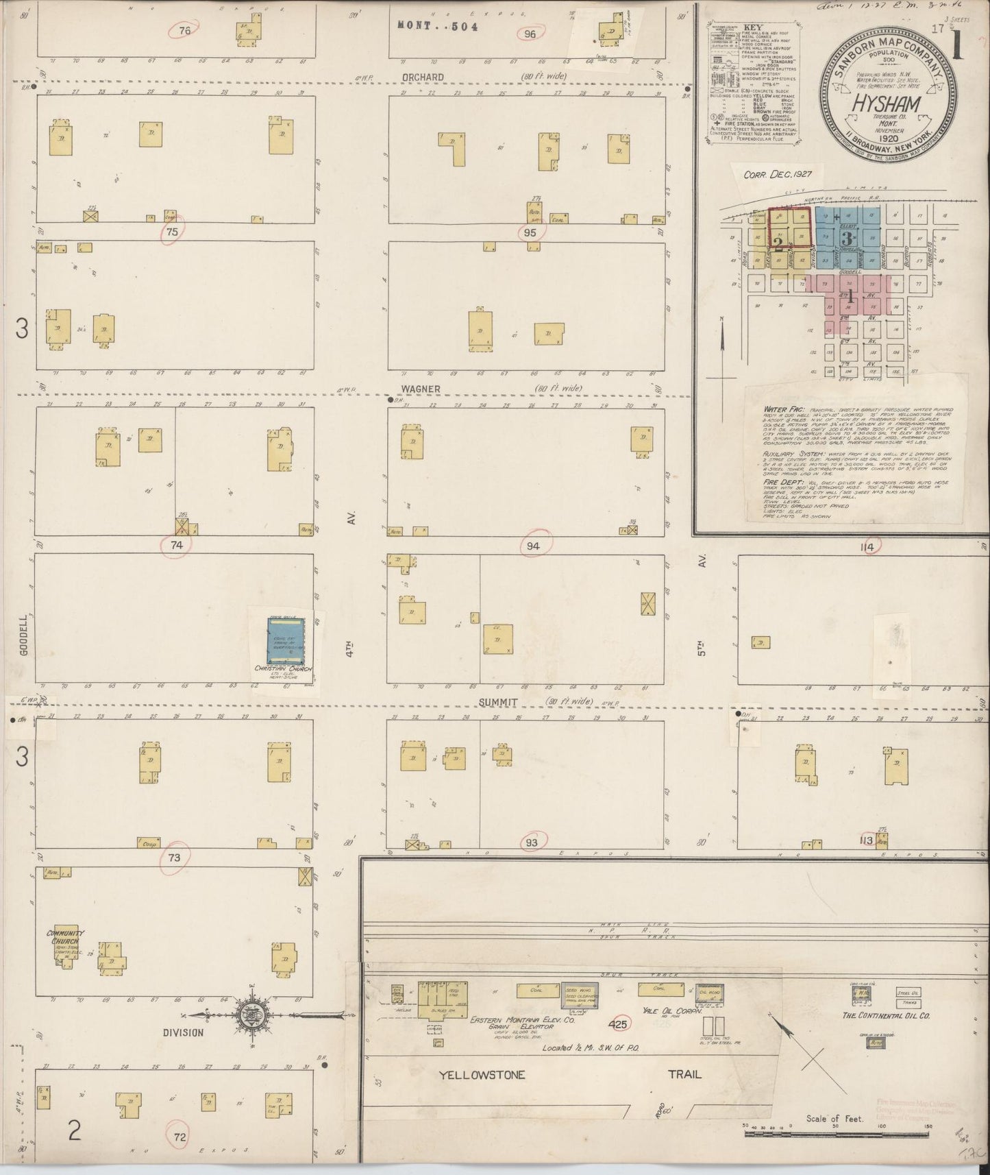 Sanborn Fire Insurance Map from Hysham, Treasure County, Montana (1927), Sheet #0001 - Historic Sanborn Fire Insurance Map Print, vintage old map wall art, antique decor, genealogy gift, Montana Montana map