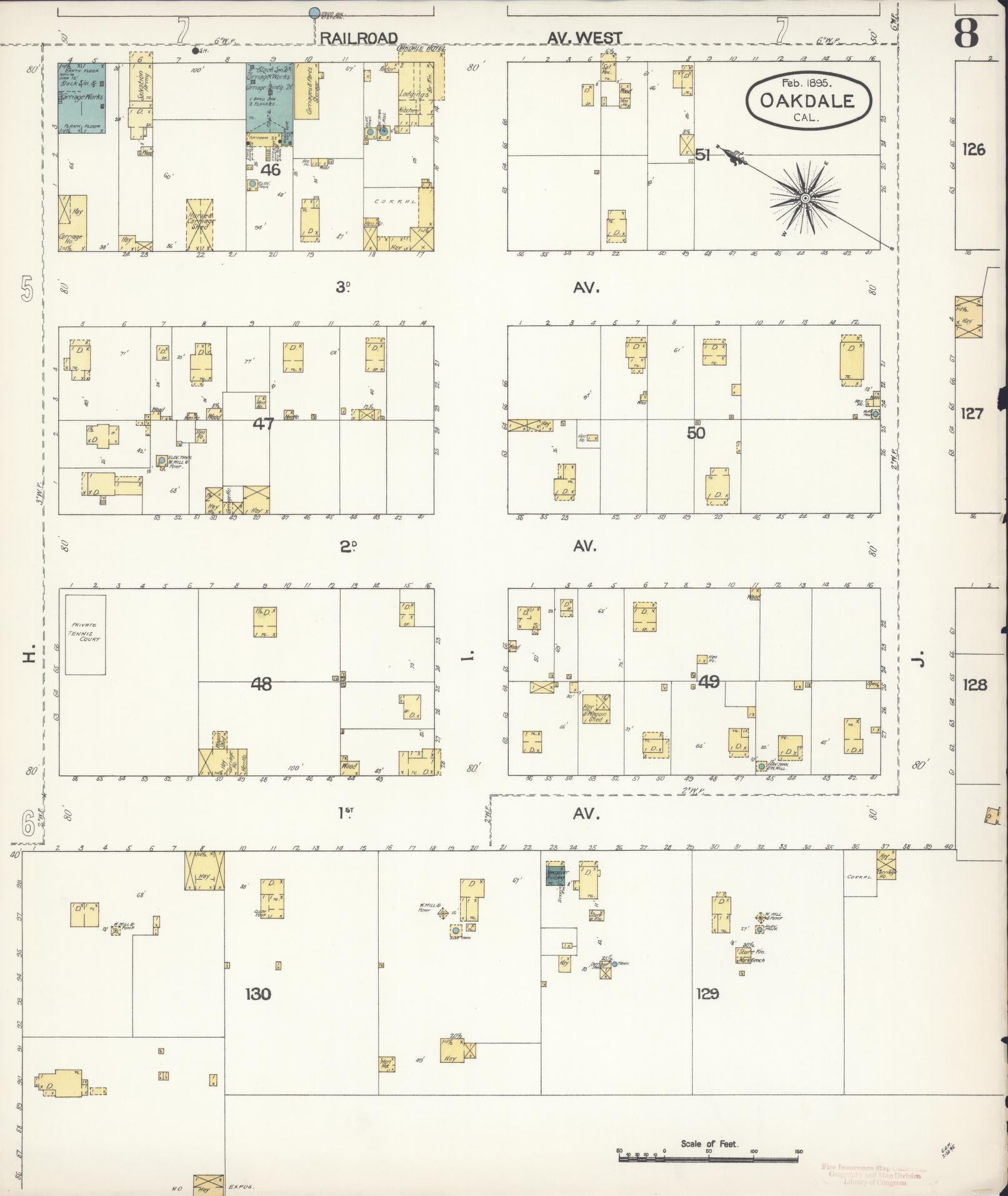 Sanborn Fire Insurance Map from Oakdale, Stanislaus County, California (1895), Sheet #0008 - Complete Map Set gallery image, historic Sanborn map, vintage wall art, California California