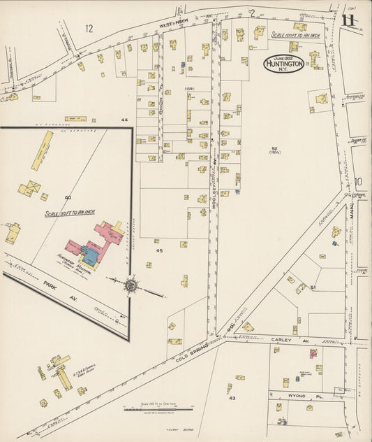 Sanborn Fire Insurance Map from Huntington, Suffolk County, New York (1922), Sheet #0011 - Historic Sanborn Fire Insurance Map Print, vintage old map wall art, antique decor, genealogy gift, New York New York map